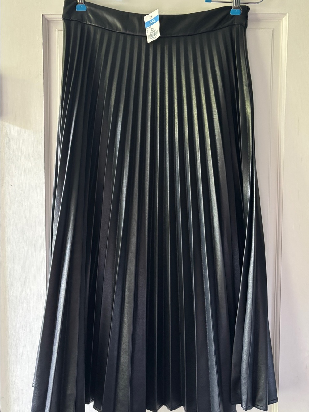 J. McLaughlin Black Pleated A-Line Faux Leather Skirt